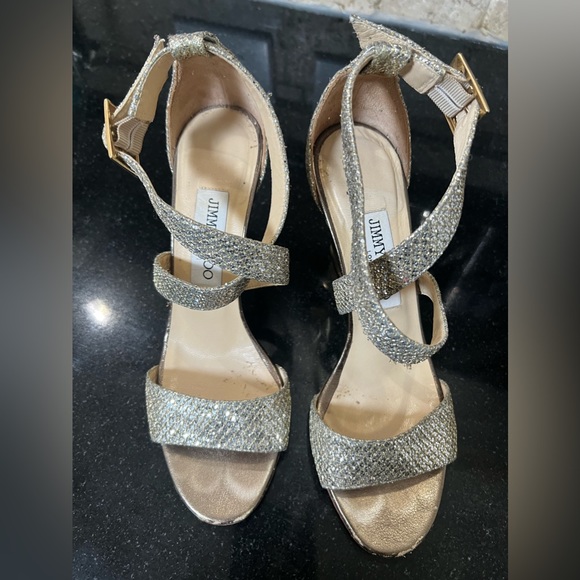 Jimmy Choo Fearne Glitter Criss Cross Wedge 37 - Picture 6 of 11